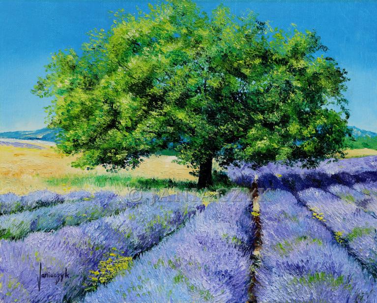 Tree and lavender field painting 41x33 cm